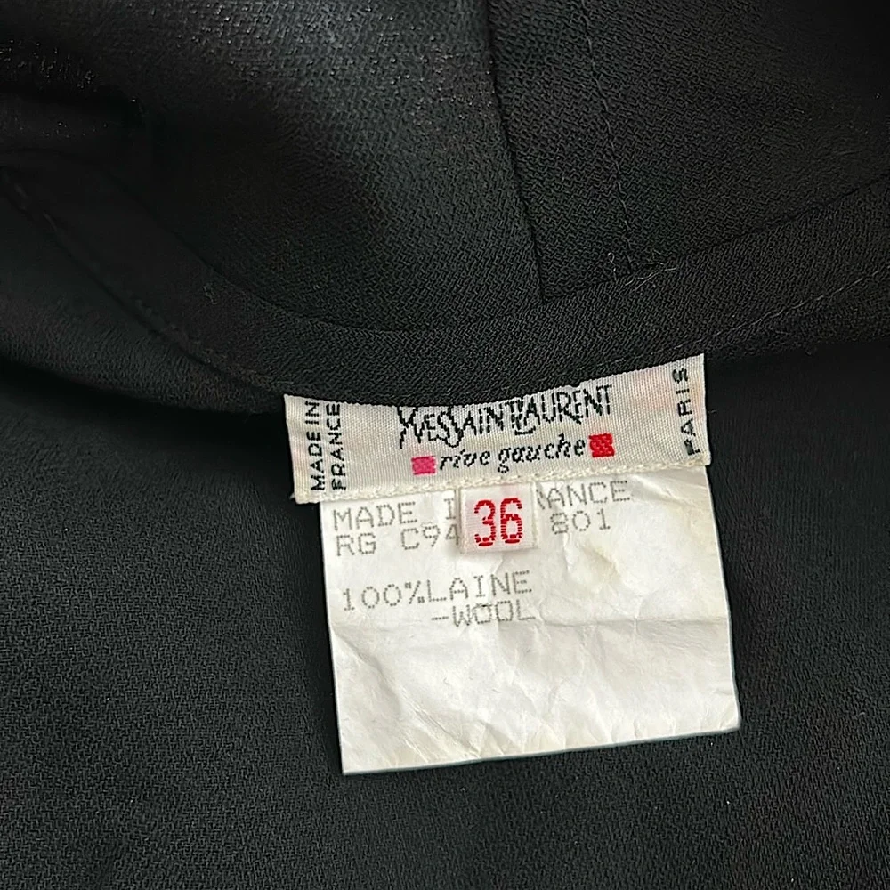 Yves Saint Laurent Ri’ve Gauche Vtg Black Authenticated Tie Jacket Top *Sz 36* - Picture 6 of 6